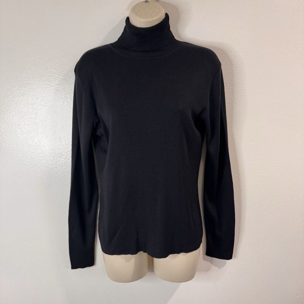 Vintage Ann Taylor Turtleneck Sweater M 100% Silk Ribbed Knit Black Soft Stretch